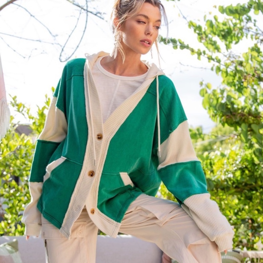 Easel COLOR BLOCKED HOODED CARDIGAN - NEW NWT